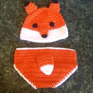 Newborn fox crochet hat and diaper cover